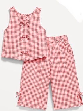 NWT Toddler (18/24 Month) Linen Blend Bow Top and Pants (Red/White)